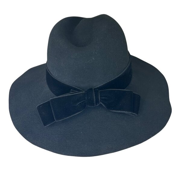 Sensi Studio - Women’s Felted Wool Fedora Hat, Velvet Band, Bow - Black, Large - Picture 2 of 16
